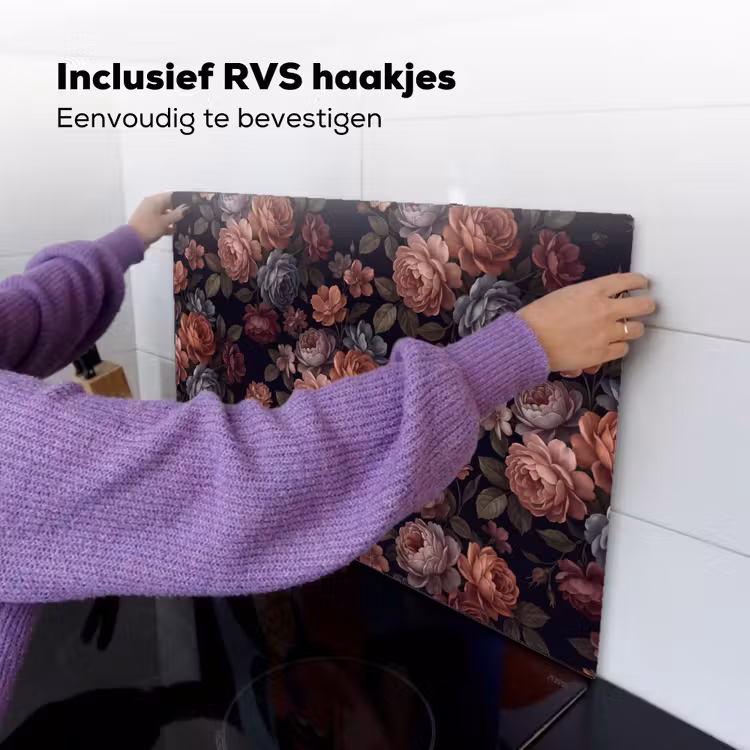 Bloemen - Patroon - Vintage - Donker - Roze Inductie beschemer met haakjes klein -ky-ophangen-nl