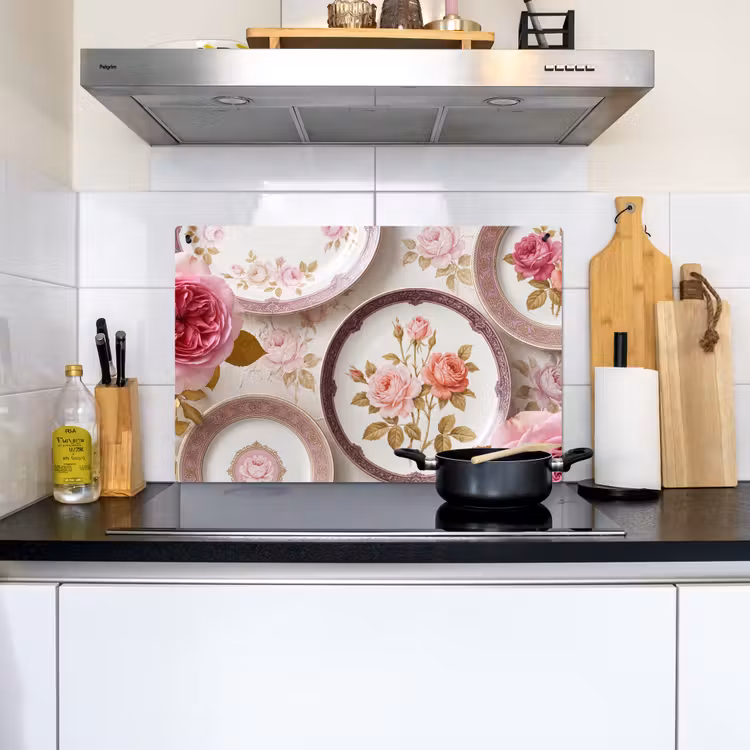 Bloemen - Patroon - Vintage - Roze - Decoratie Inductie beschemer met haakjes klein -sfeer2