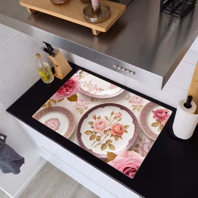 Bloemen - Patroon - Vintage - Roze - Decoratie Inductie beschemer met haakjes klein -sfeer1
