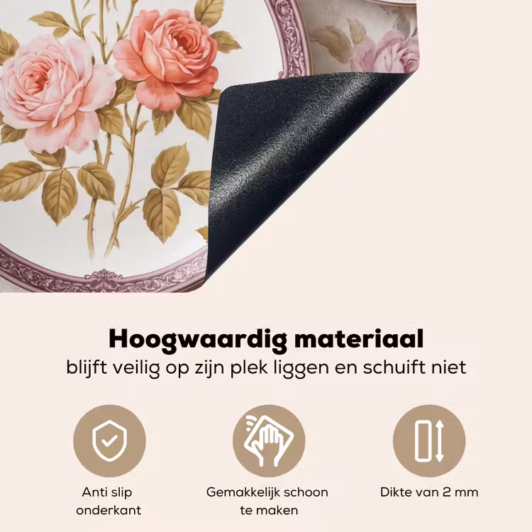 Bloemen - Patroon - Vintage - Roze - Decoratie Inductie beschemer met haakjes klein -ky-onderkant-nl