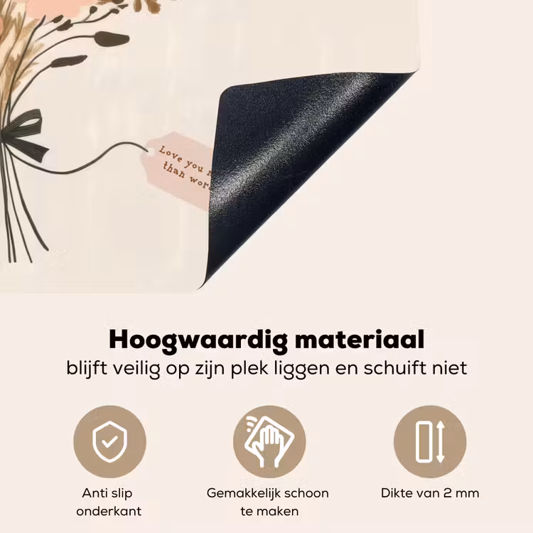Bloemen - Quote - Beige - Lint Inductie beschemer met haakjes klein -ky-onderkant-nl