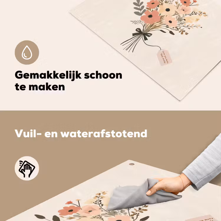 Bloemen - Quote - Beige - Lint Inductie beschemer met haakjes klein -ky-schoon-nl