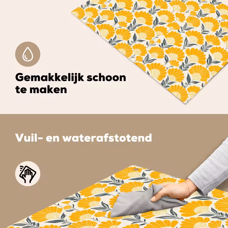 Bloemen - Retro - Botanisch - Okergeel - Grijs Inductie beschemer met haakjes klein 777 -ky-schoon-nl