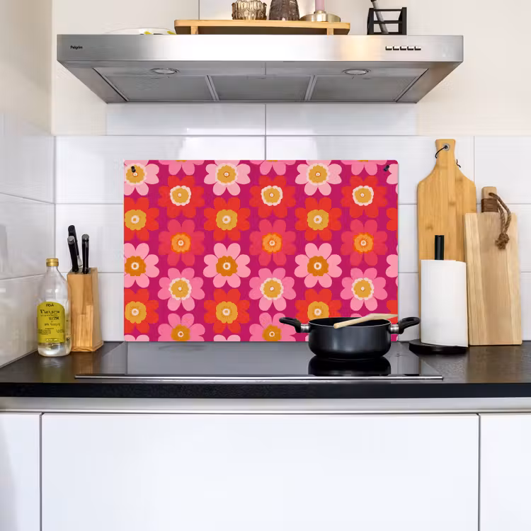 Bloemen - Retro - Kleurrijk Inductie beschemer met haakjes klein 777 -sfeer2
