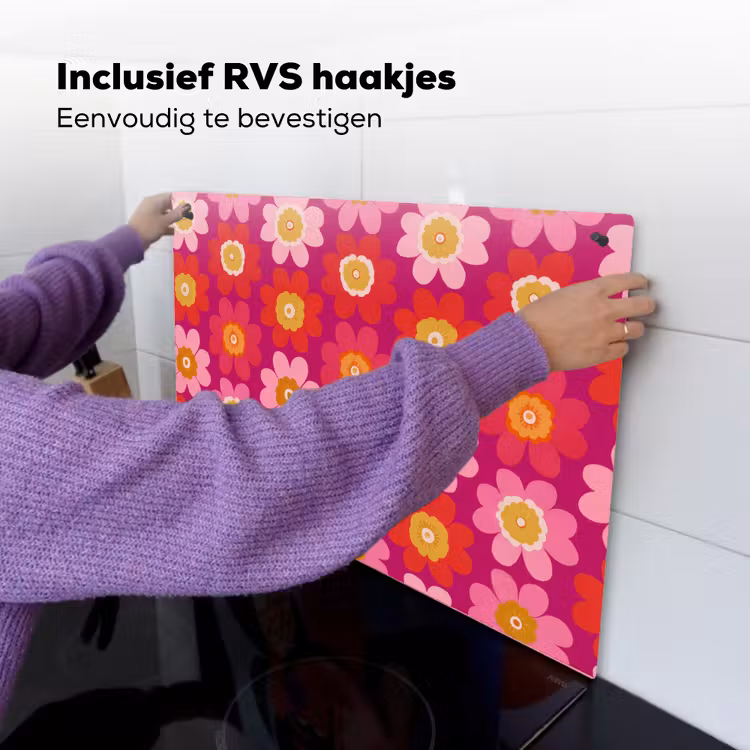Bloemen - Retro - Kleurrijk Inductie beschemer met haakjes klein 777 -ky-ophangen-nl