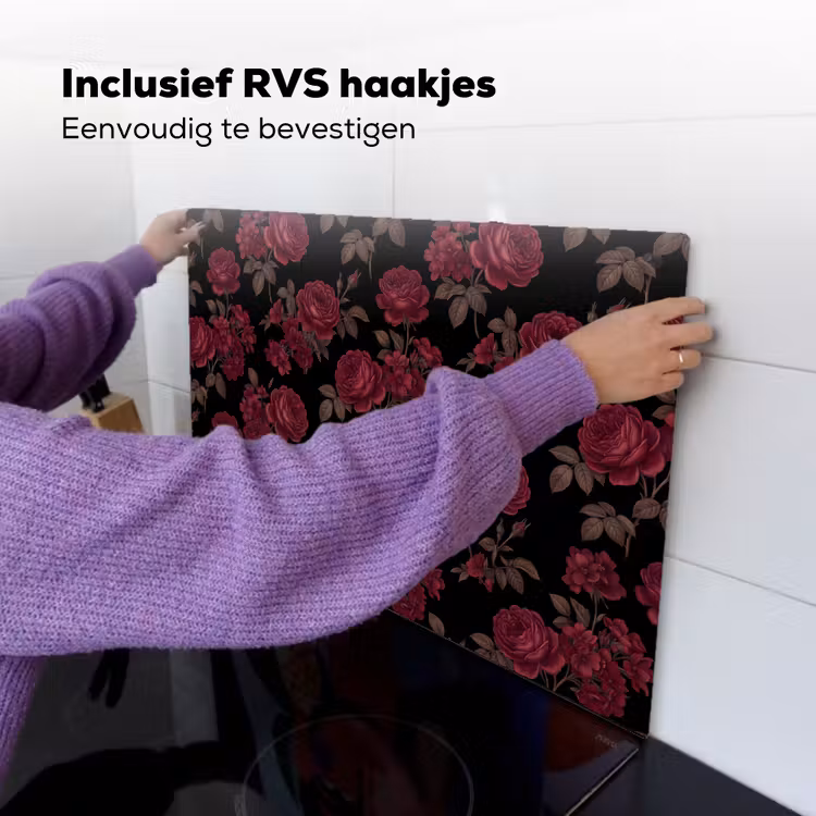 Bloemen - Roos - Patroon - Klassiek - Rood Inductie beschemer met haakjes klein -ky-ophangen-nl