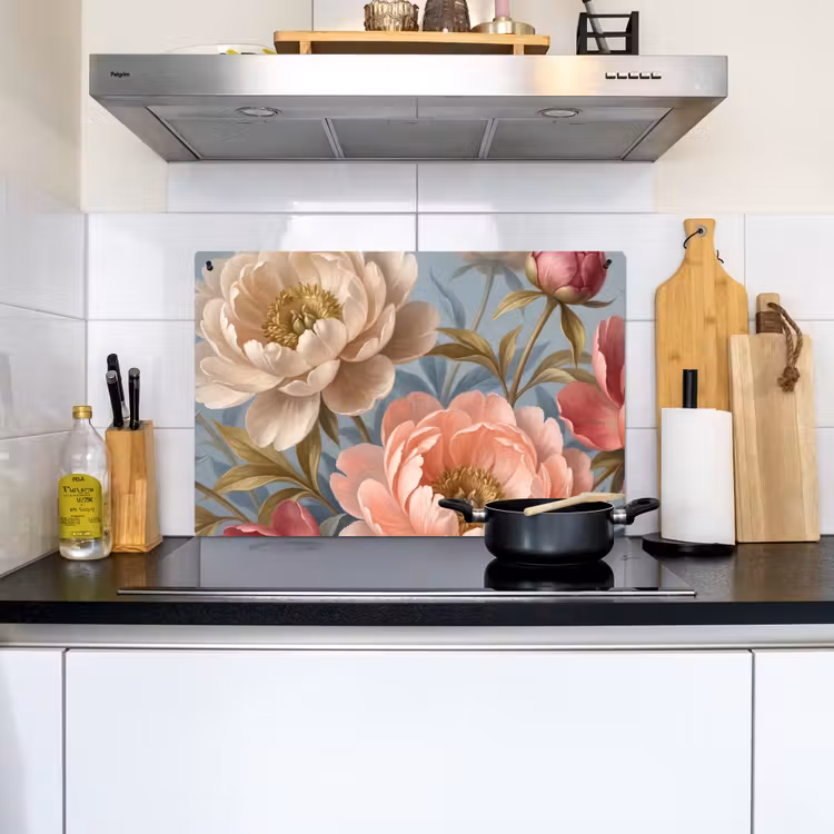 Bloemen - Roze - Beige - Modern - Natuur Inductie beschemer met haakjes klein -sfeer2