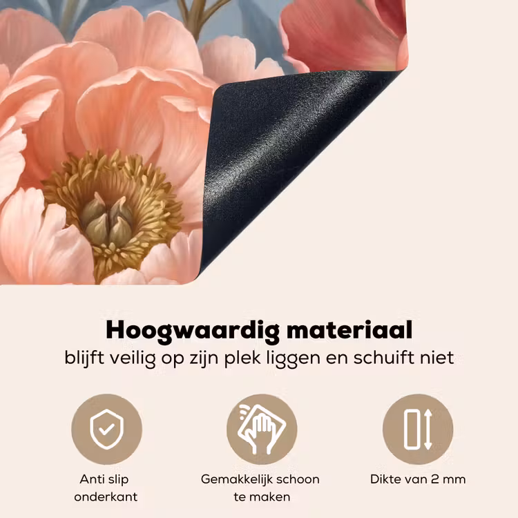 Bloemen - Roze - Beige - Modern - Natuur Inductie beschemer met haakjes klein -ky-onderkant-nl