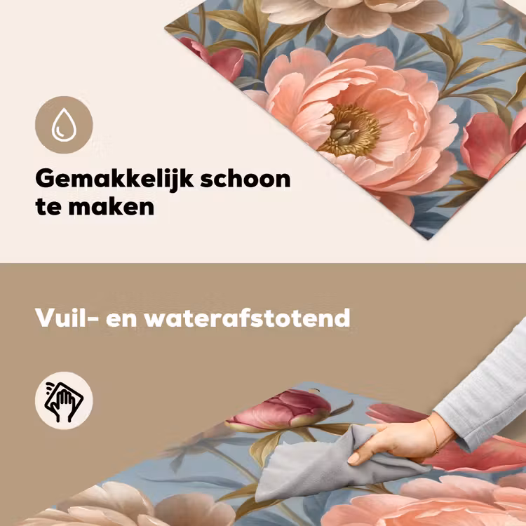 Bloemen - Roze - Beige - Modern - Natuur Inductie beschemer met haakjes klein -ky-schoon-nl