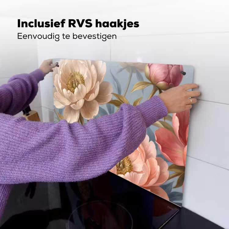 Bloemen - Roze - Beige - Modern - Natuur Inductie beschemer met haakjes klein -ky-ophangen-nl