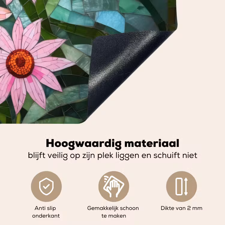Bloemen - Roze - Glasmozaïek Inductie beschemer met haakjes klein -ky-onderkant-nl
