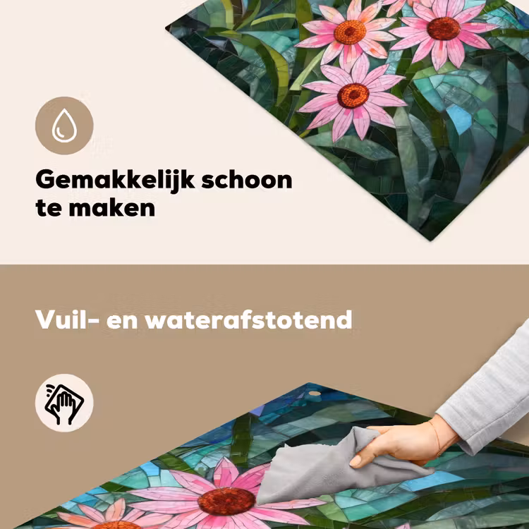 Bloemen - Roze - Glasmozaïek Inductie beschemer met haakjes klein -ky-schoon-nl