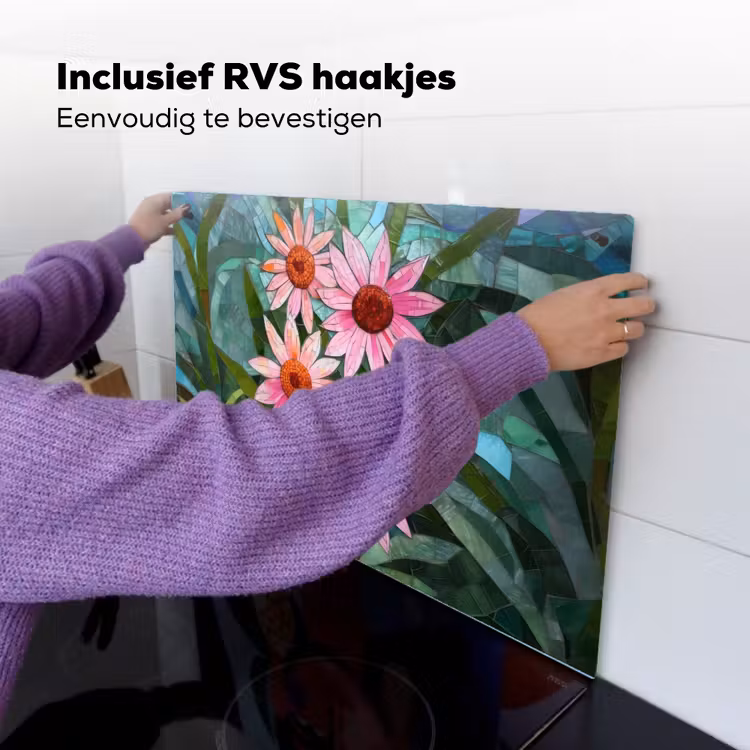 Bloemen - Roze - Glasmozaïek Inductie beschemer met haakjes klein -ky-ophangen-nl