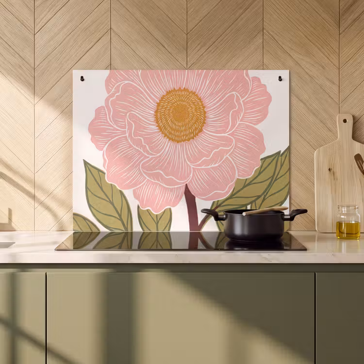 Inductiebeschermer & spatscherm (2in1) - Bloemen - Roze - Illustratie - Bloemen - Roze - Illustratie Inductie beschemer met haakjes klein