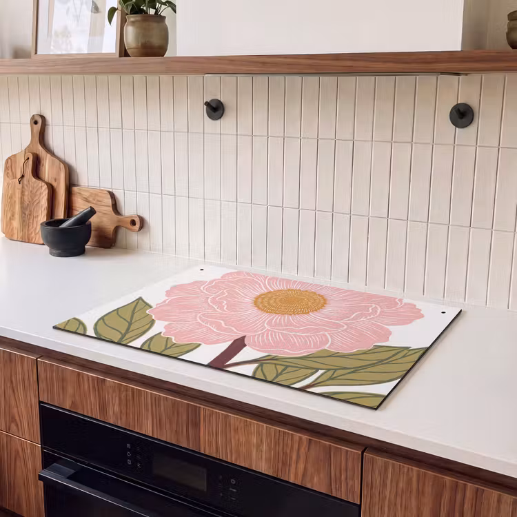 Inductiebeschermer & spatscherm (2in1) - Bloemen - Roze - Illustratie - Bloemen - Roze - Illustratie Inductie beschemer met haakjes klein