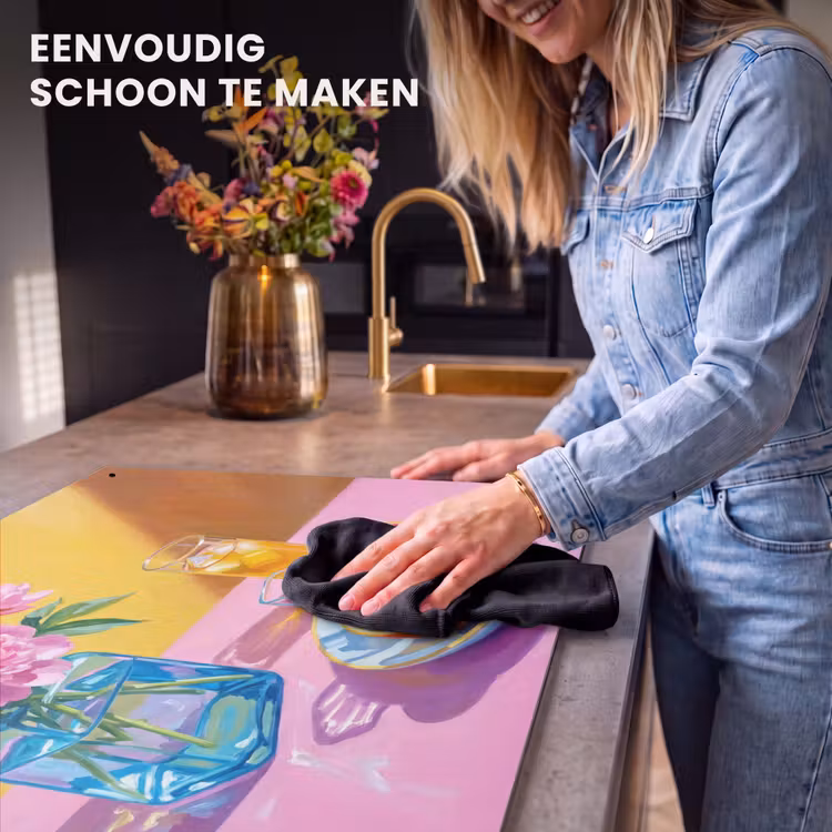 Inductiebeschermer & spatscherm (2in1) - Bloemen - Roze - Modern - Bloemen - Roze - Modern Inductie beschemer met haakjes klein
