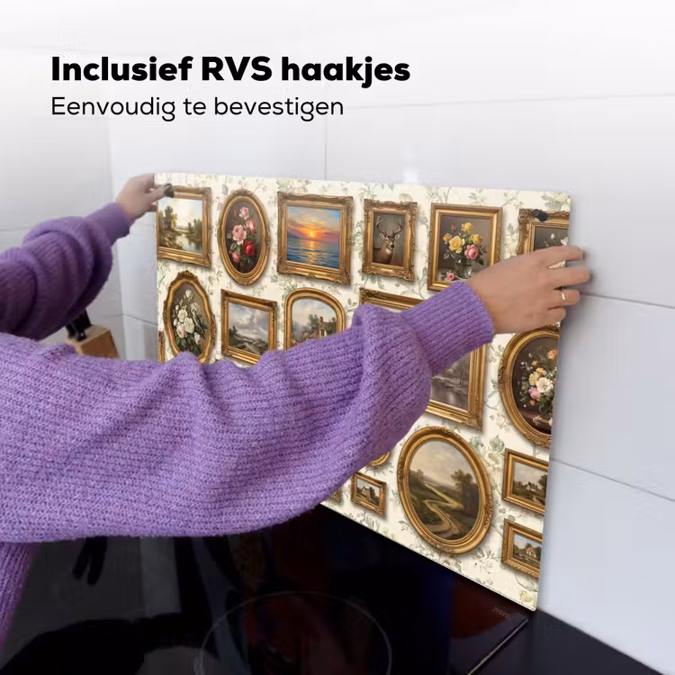 Bloemen - Roze - Stilleven - Klassiek Inductie beschemer met haakjes klein -ky-ophangen-nl