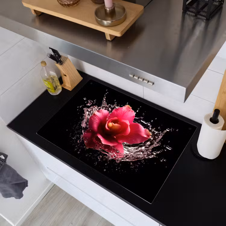 Bloemen - Roze - Water - Zwart - Botanisch - Natuur Inductie beschemer met haakjes klein -sfeer1