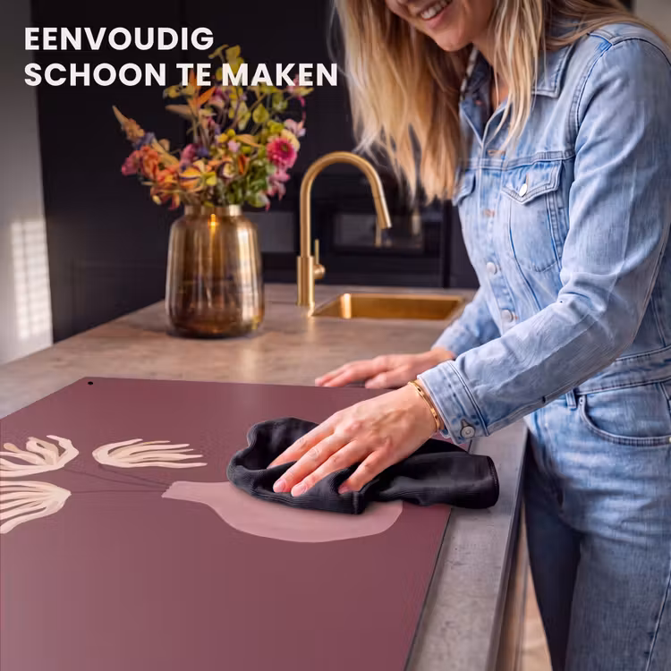Bloemen - Vaas - Abstract - Modern - Aardetinten Inductie beschemer met haakjes klein -ky-schoon-nl