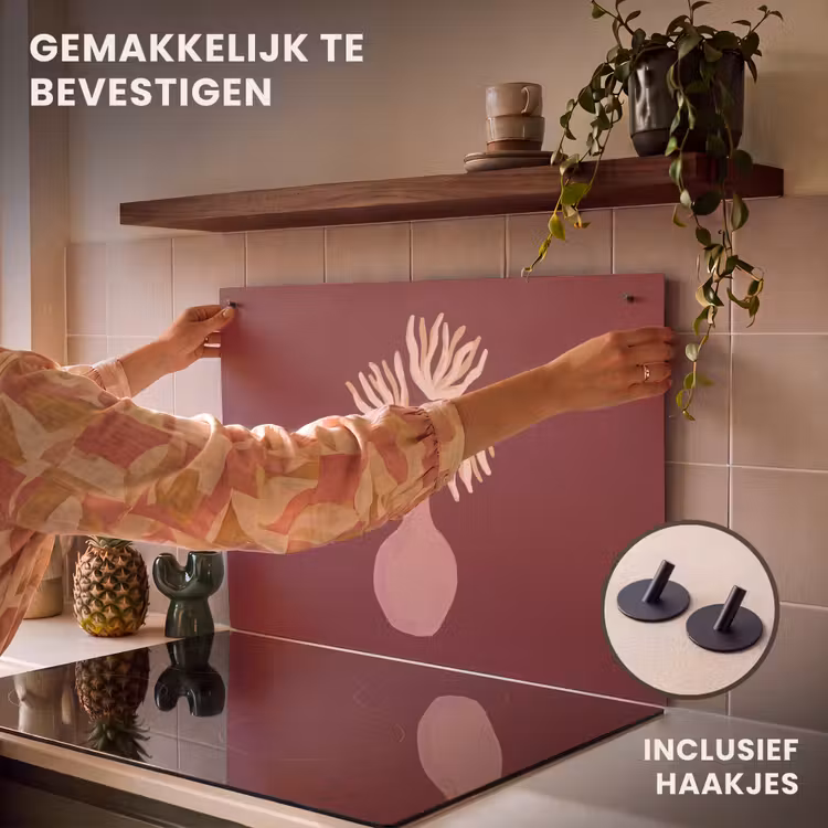 Bloemen - Vaas - Abstract - Modern - Aardetinten Inductie beschemer met haakjes klein -ky-ophangen-nl