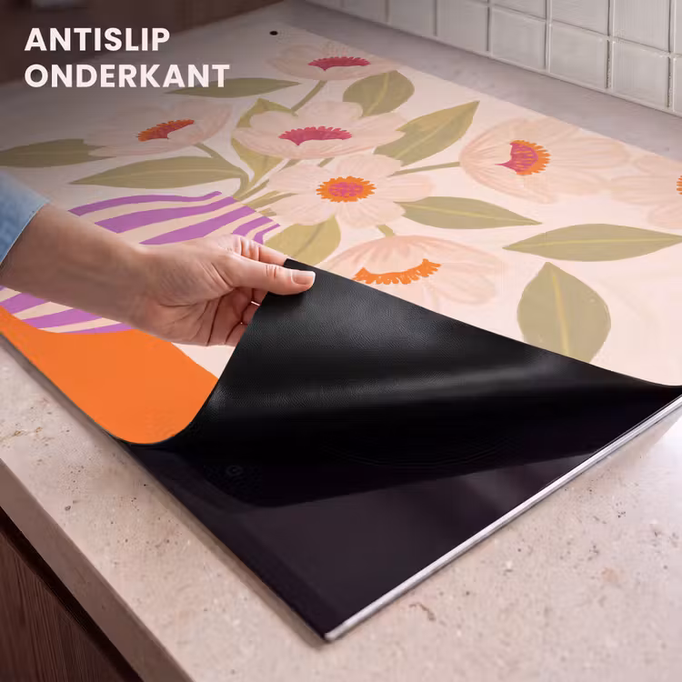 Bloemen - Vaas - Abstract - Paars - Oranje Inductie beschemer met haakjes klein -ky-onderkant-nl