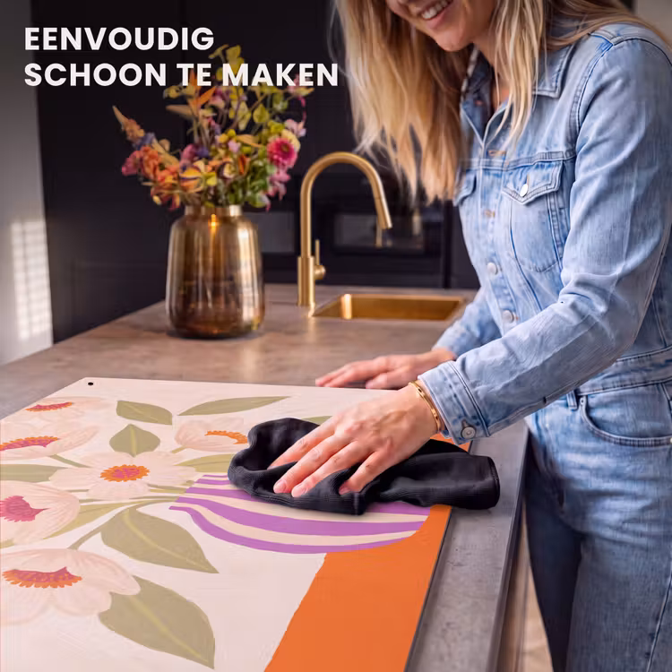 Bloemen - Vaas - Abstract - Paars - Oranje Inductie beschemer met haakjes klein -ky-schoon-nl