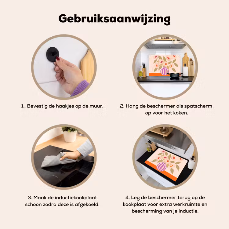 Bloemen - Vaas - Abstract - Paars - Oranje Inductie beschemer met haakjes klein -ky-gebruik-nl