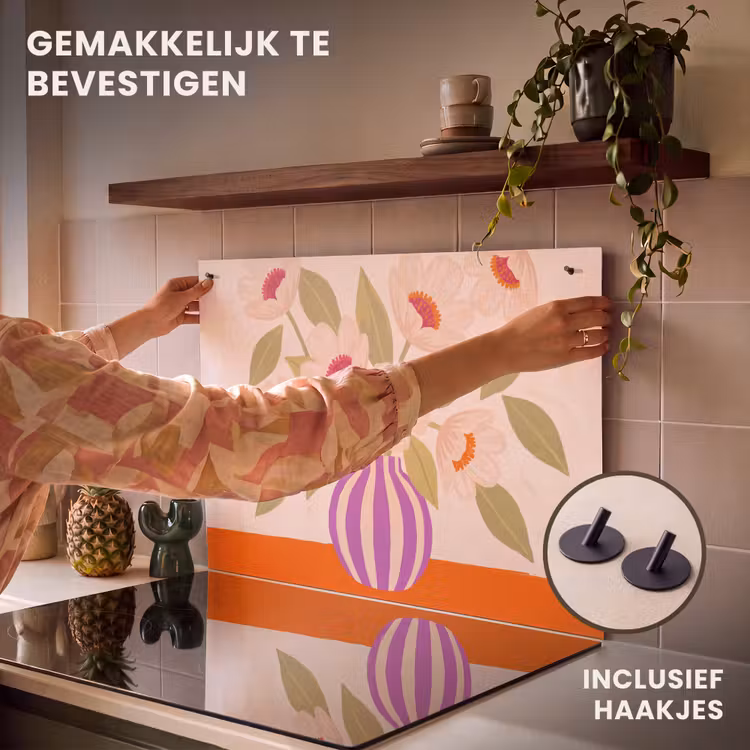 Bloemen - Vaas - Abstract - Paars - Oranje Inductie beschemer met haakjes klein -ky-ophangen-nl