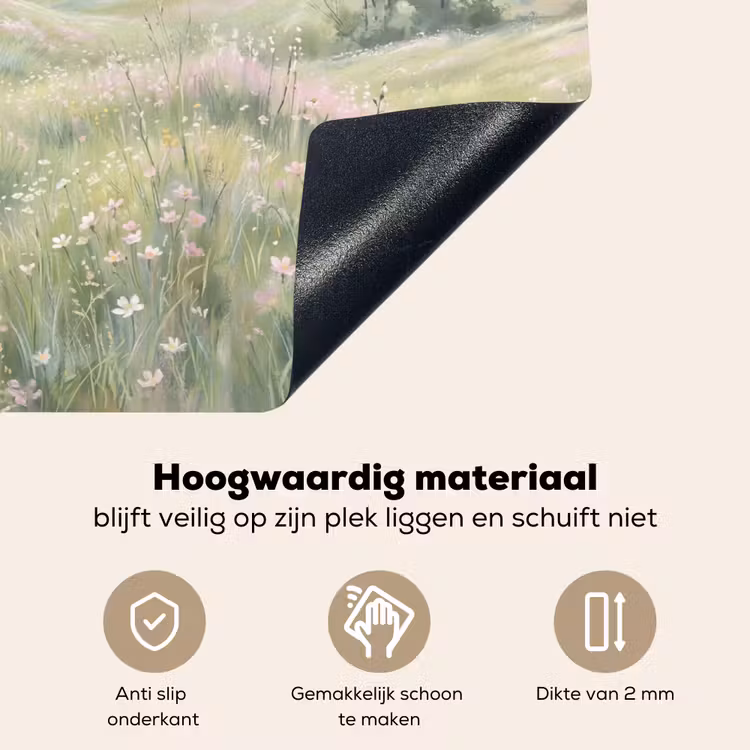 Bloemen veld - Bloemen - Groen Inductie beschemer met haakjes klein -ky-onderkant-nl