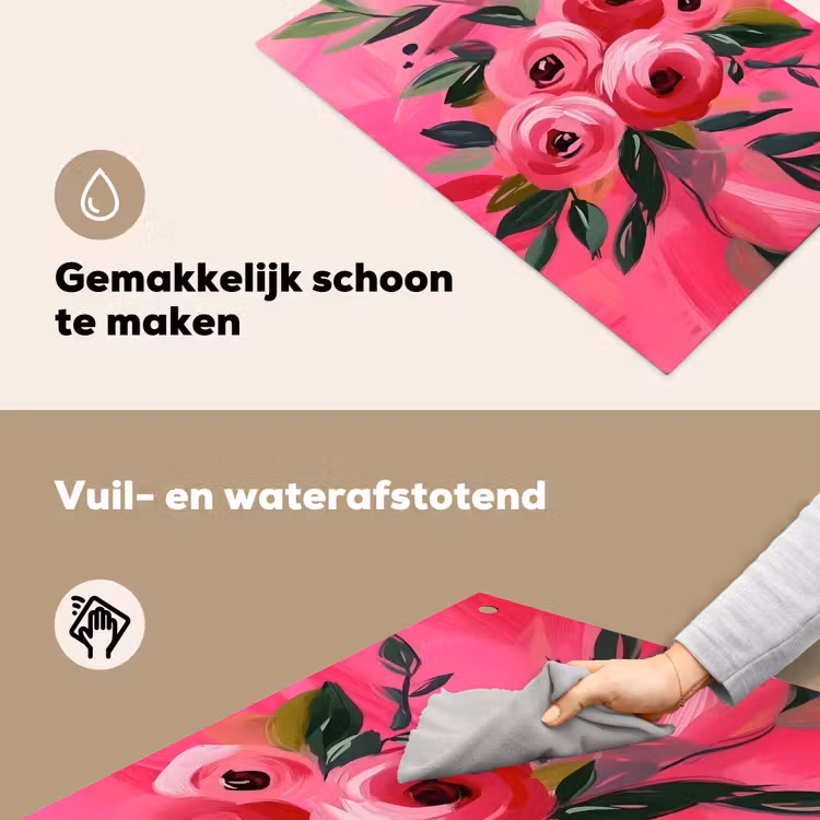 Bloemen - Verf - Roze Inductie beschemer met haakjes klein -ky-schoon-nl
