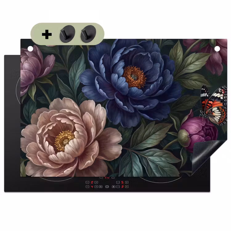 Bloemen - Vlinder - Natuur - Modern - Paars Inductie beschemer met haakjes klein -3d