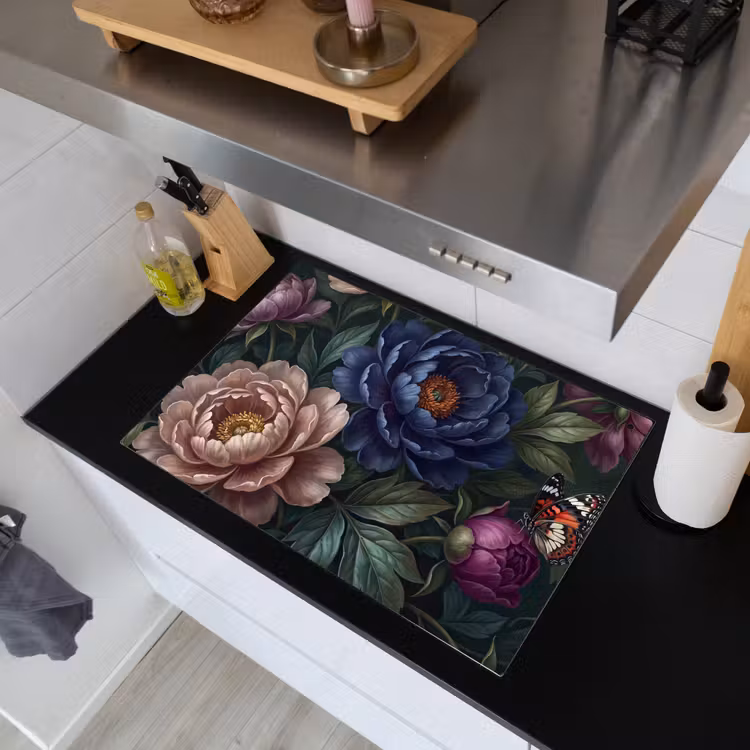 Bloemen - Vlinder - Natuur - Modern - Paars Inductie beschemer met haakjes klein -sfeer1