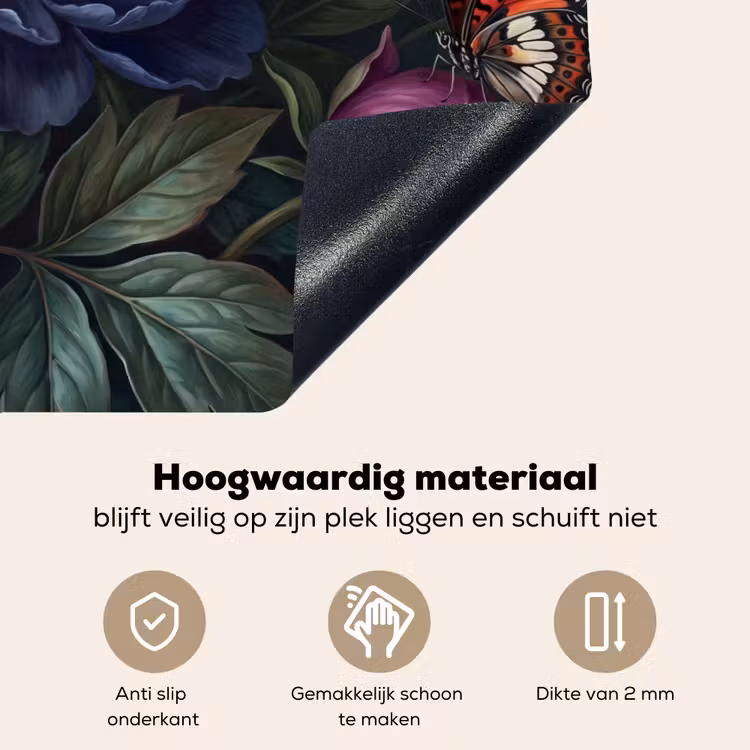 Bloemen - Vlinder - Natuur - Modern - Paars Inductie beschemer met haakjes klein -ky-onderkant-nl