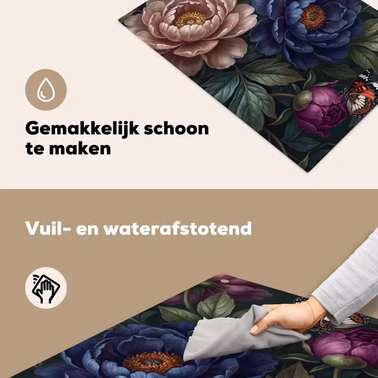 Bloemen - Vlinder - Natuur - Modern - Paars Inductie beschemer met haakjes klein -ky-schoon-nl