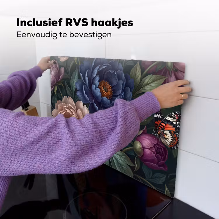 Bloemen - Vlinder - Natuur - Modern - Paars Inductie beschemer met haakjes klein -ky-ophangen-nl