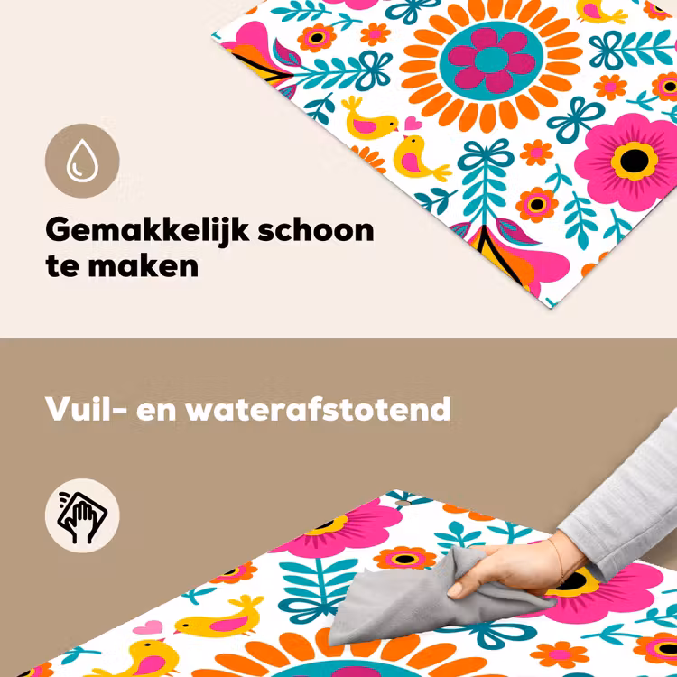 Bloemen - Vogel - Patroon - Kleurrijk - Modern Inductie beschemer met haakjes klein -ky-schoon-nl