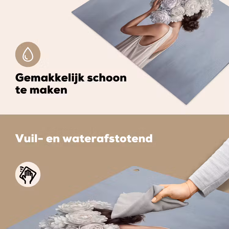 Bloemen - Vrouw - Wit Inductie beschemer met haakjes klein -ky-schoon-nl