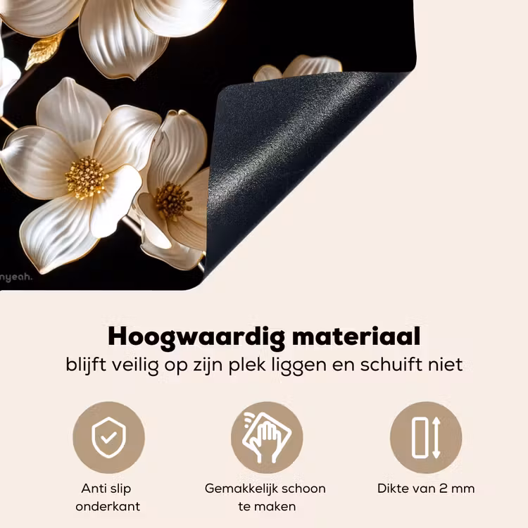 Bloemen - Wit - Goud Inductie beschemer met haakjes klein -ky-onderkant-nl