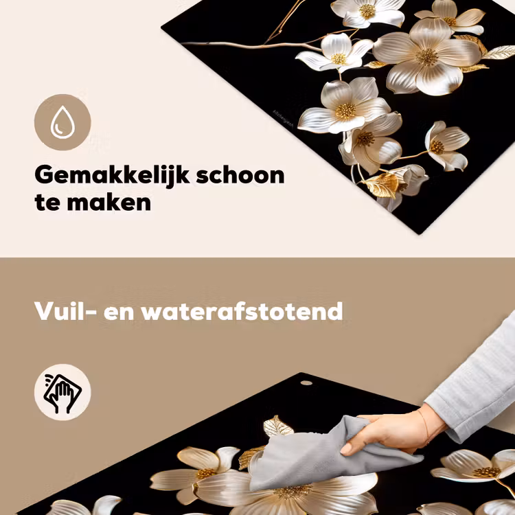 Bloemen - Wit - Goud Inductie beschemer met haakjes klein -ky-schoon-nl