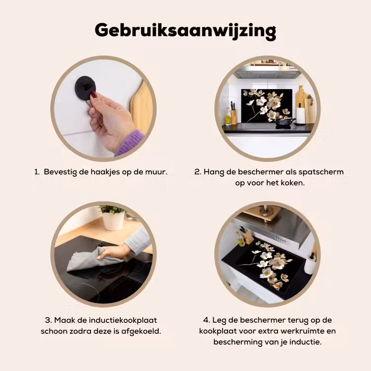 Bloemen - Wit - Goud Inductie beschemer met haakjes klein -ky-gebruik-nl