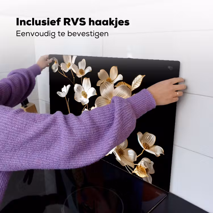 Bloemen - Wit - Goud Inductie beschemer met haakjes klein -ky-ophangen-nl
