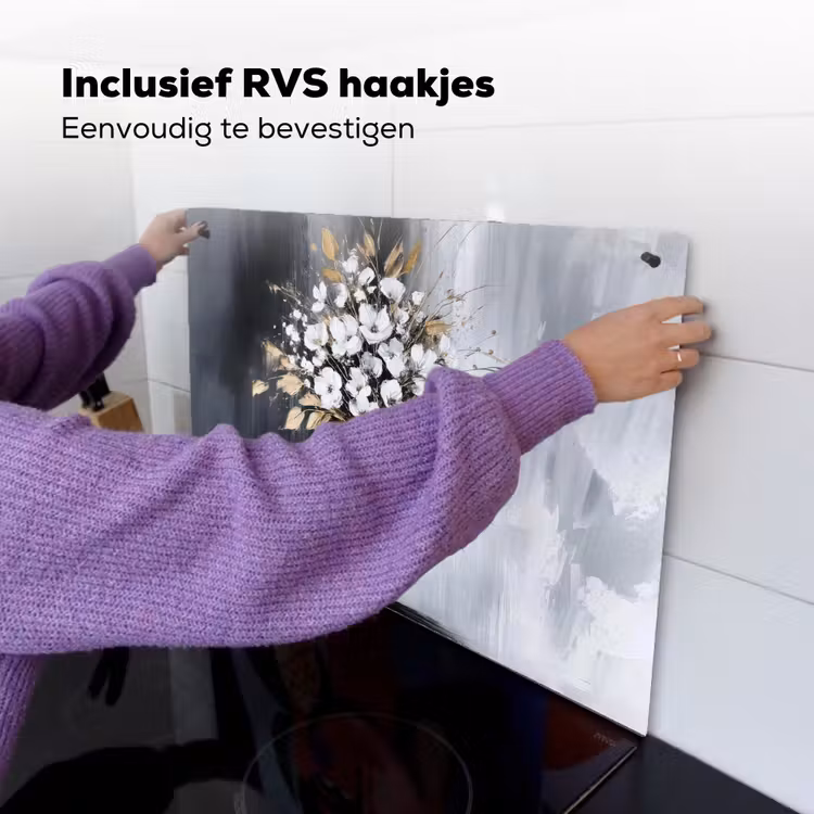 Bloemen - Wit - Vaas - Abstract Inductie beschemer met haakjes klein -ky-ophangen-nl