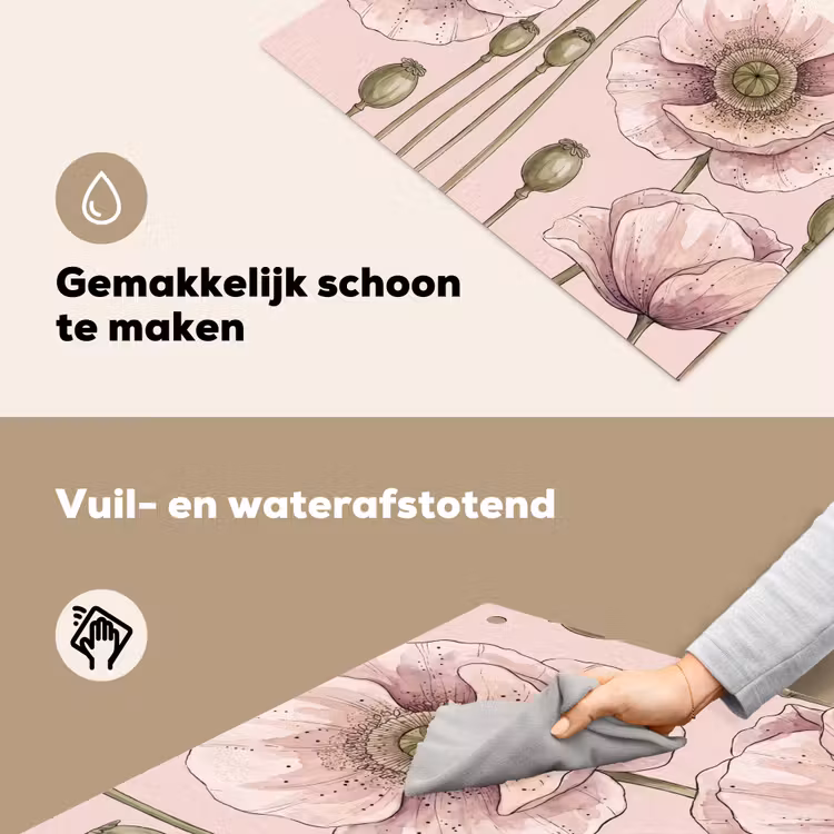 Bloemen - Zomer - Natuur - Aquarel - Roze Inductie beschemer met haakjes klein -ky-schoon-nl