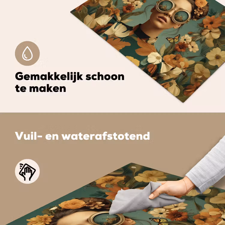 Bloemenkrans - Vrouwengezicht - Zonnebril - Oranje Inductie beschemer met haakjes klein -ky-schoon-nl