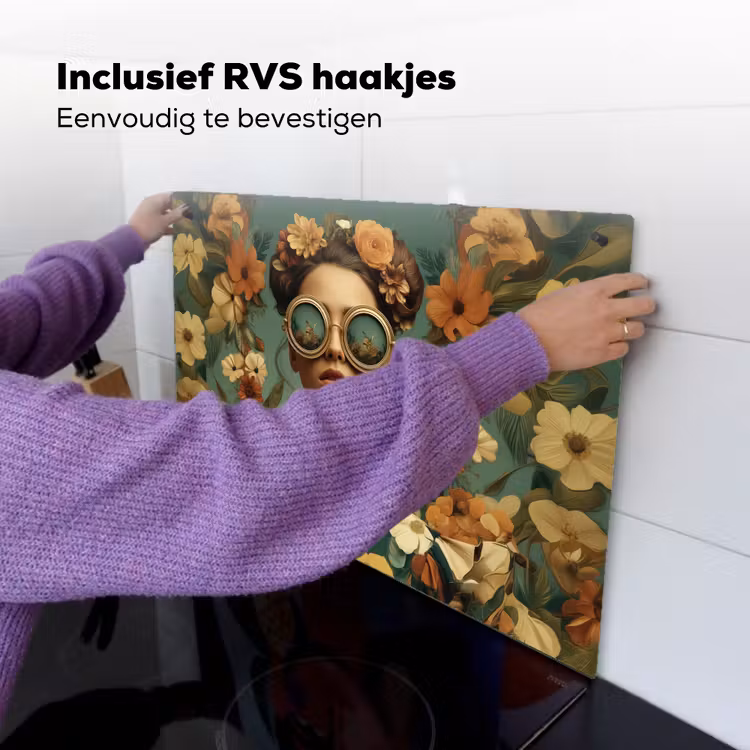 Bloemenkrans - Vrouwengezicht - Zonnebril - Oranje Inductie beschemer met haakjes klein -ky-ophangen-nl