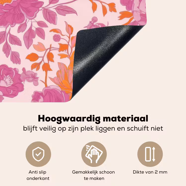 Bloemenpatroon - Roze - Oranje - Bloemen Inductie beschemer met haakjes klein -ky-onderkant-nl