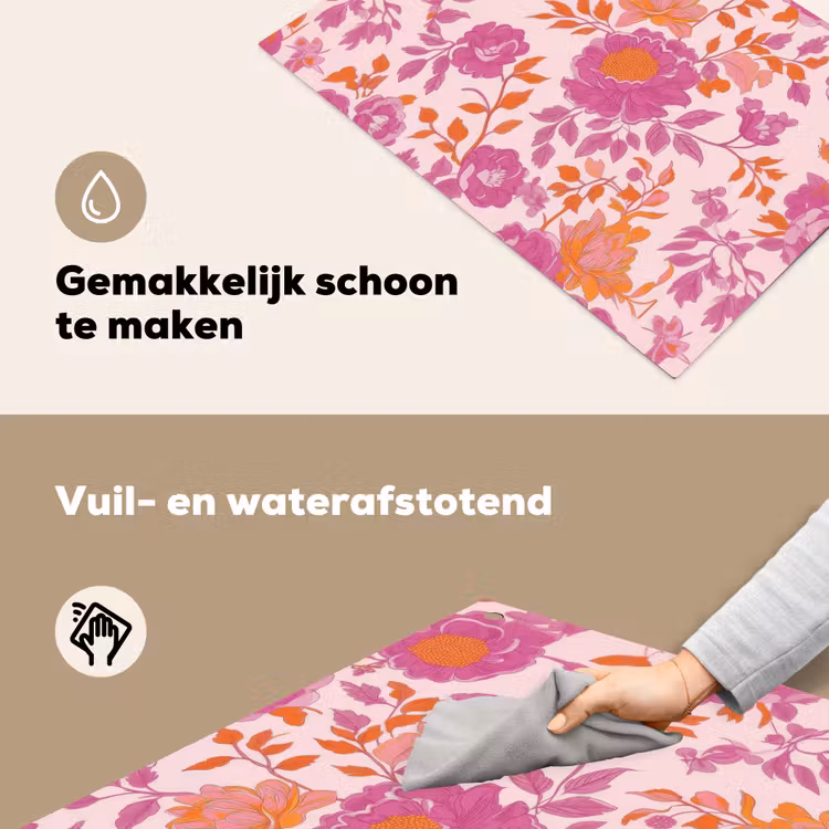 Bloemenpatroon - Roze - Oranje - Bloemen Inductie beschemer met haakjes klein -ky-schoon-nl