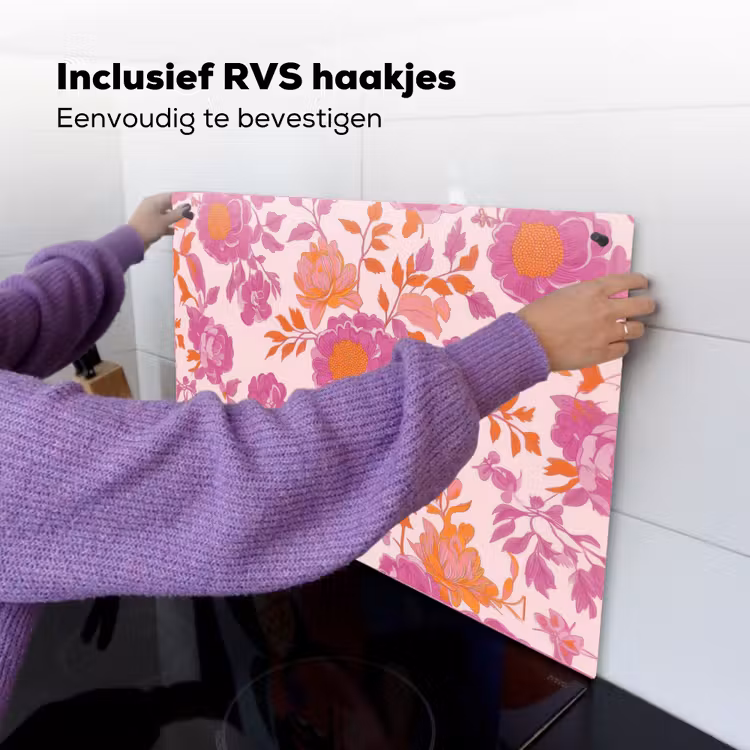 Bloemenpatroon - Roze - Oranje - Bloemen Inductie beschemer met haakjes klein -ky-ophangen-nl