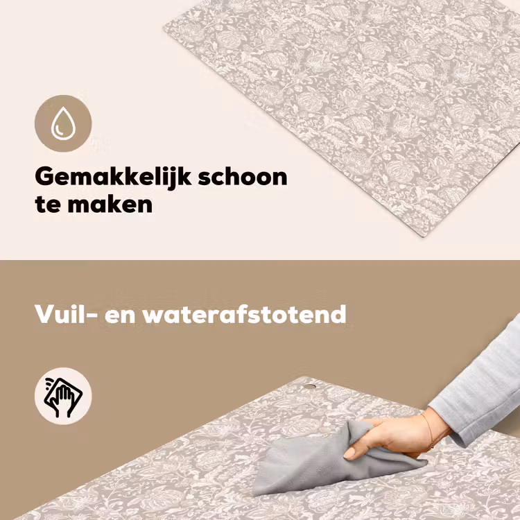 Bloemenprint - Grijs - Crème Inductie beschemer met haakjes klein 777 -ky-schoon-nl
