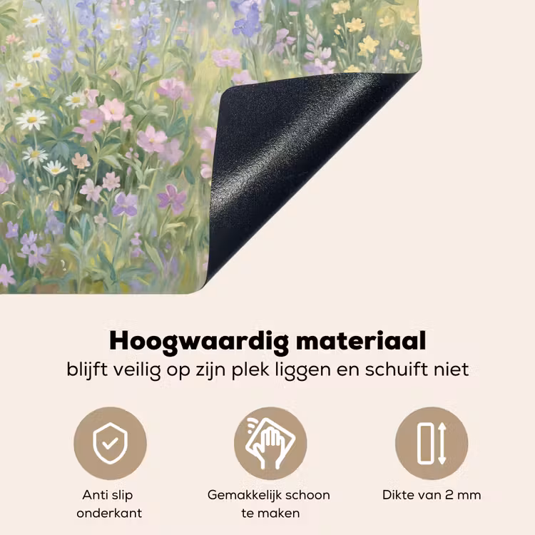 Bloemenveld - Heuvels - Kleurrijk Inductie beschemer met haakjes klein -ky-onderkant-nl